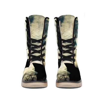 Wolf Howling At The Full Moon Print Winter Boots