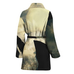 Wolf Howling At The Full Moon Print Women's Bathrobe