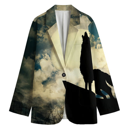 Wolf Howling At The Full Moon Print Women's Blazer
