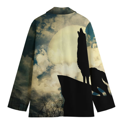 Wolf Howling At The Full Moon Print Women's Blazer