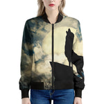 Wolf Howling At The Full Moon Print Women's Bomber Jacket