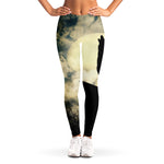 Wolf Howling At The Full Moon Print Women's Leggings