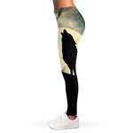 Wolf Howling At The Full Moon Print Women's Leggings