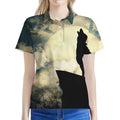 Wolf Howling At The Full Moon Print Women's Polo Shirt