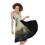 Wolf Howling At The Full Moon Print Women's Sleeveless Dress