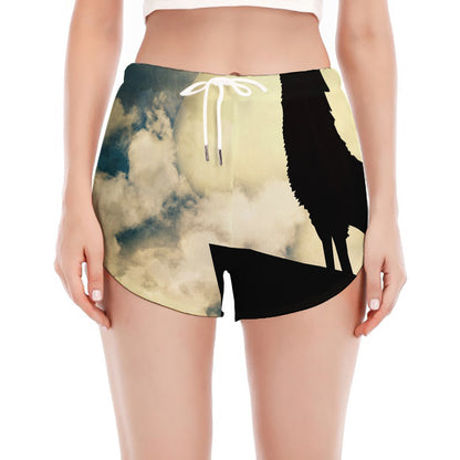 Wolf Howling At The Full Moon Print Women's Split Running Shorts