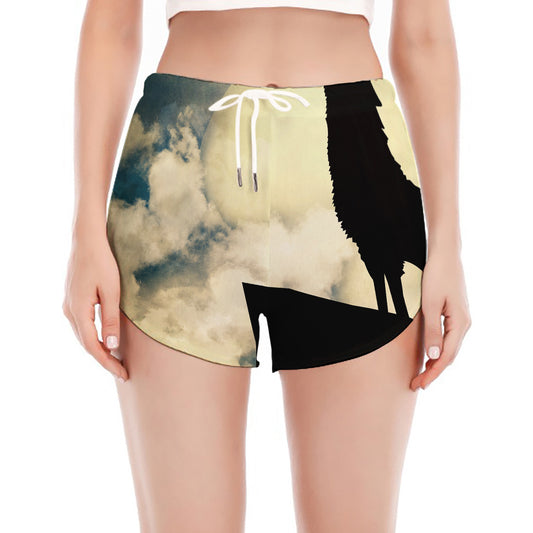 Wolf Howling At The Full Moon Print Women's Split Running Shorts