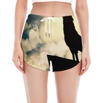 Wolf Howling At The Full Moon Print Women's Split Running Shorts