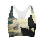 Wolf Howling At The Full Moon Print Women's Sports Bra