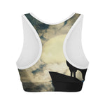 Wolf Howling At The Full Moon Print Women's Sports Bra