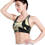 Wolf Howling At The Full Moon Print Women's Sports Bra