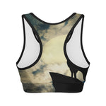Wolf Howling At The Full Moon Print Women's Sports Bra