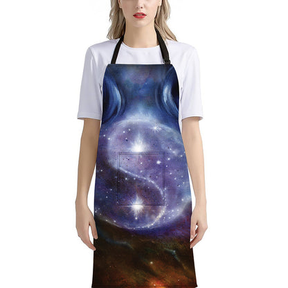 Woman Space Yin Yang Painting Print Bib Apron With Pocket
