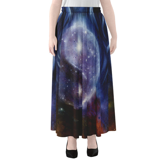 Woman Space Yin Yang Painting Print Chiffon Maxi Skirt