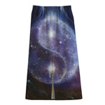 Woman Space Yin Yang Painting Print Cotton Front Slit Maxi Skirt