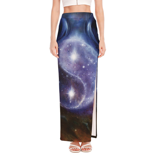 Woman Space Yin Yang Painting Print High Slit Maxi Skirt
