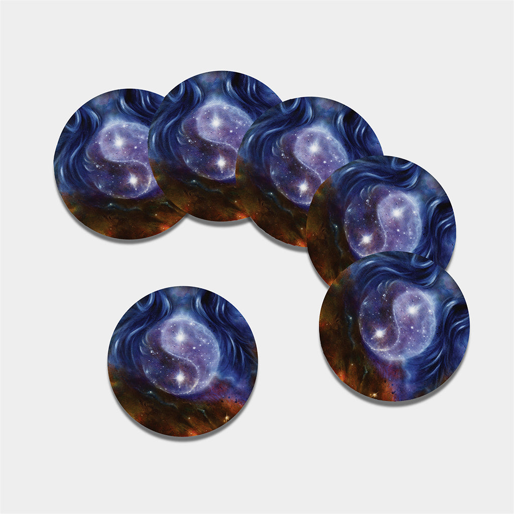 Woman Space Yin Yang Painting Print Leather Coaster Set
