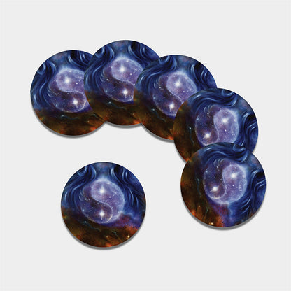 Woman Space Yin Yang Painting Print Leather Coaster Set