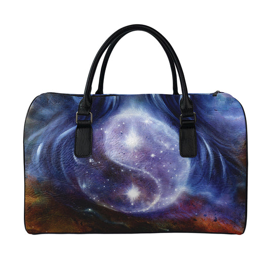 Woman Space Yin Yang Painting Print Leather Duffle Bag