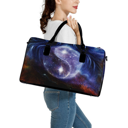 Woman Space Yin Yang Painting Print Leather Duffle Bag