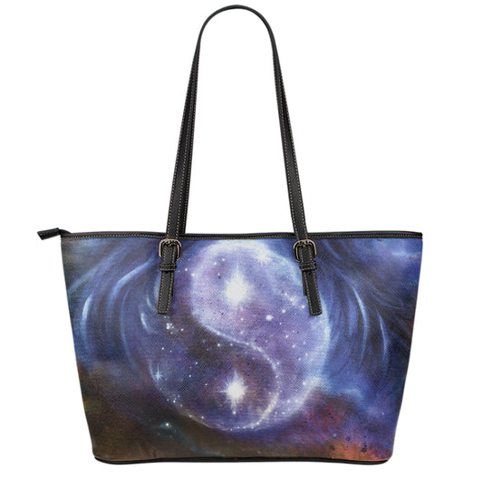 Woman Space Yin Yang Painting Print Leather Tote Bag