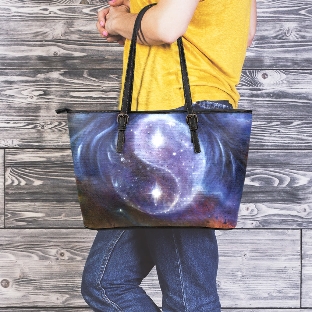 Woman Space Yin Yang Painting Print Leather Tote Bag