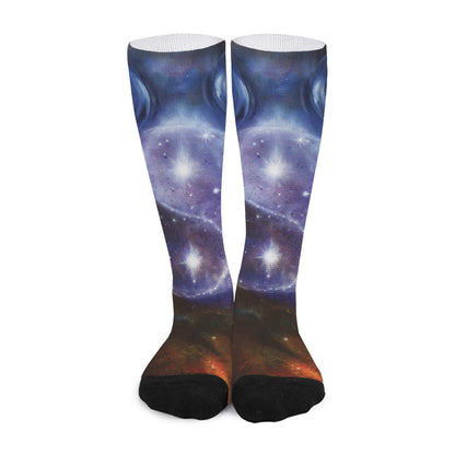 Woman Space Yin Yang Painting Print Long Socks