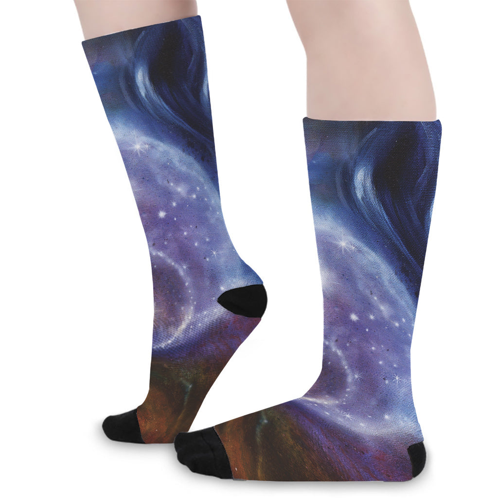 Woman Space Yin Yang Painting Print Long Socks