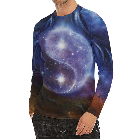 Woman Space Yin Yang Painting Print Men's Long Sleeve Rash Guard
