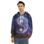 Woman Space Yin Yang Painting Print Men's Velvet Pullover Hoodie