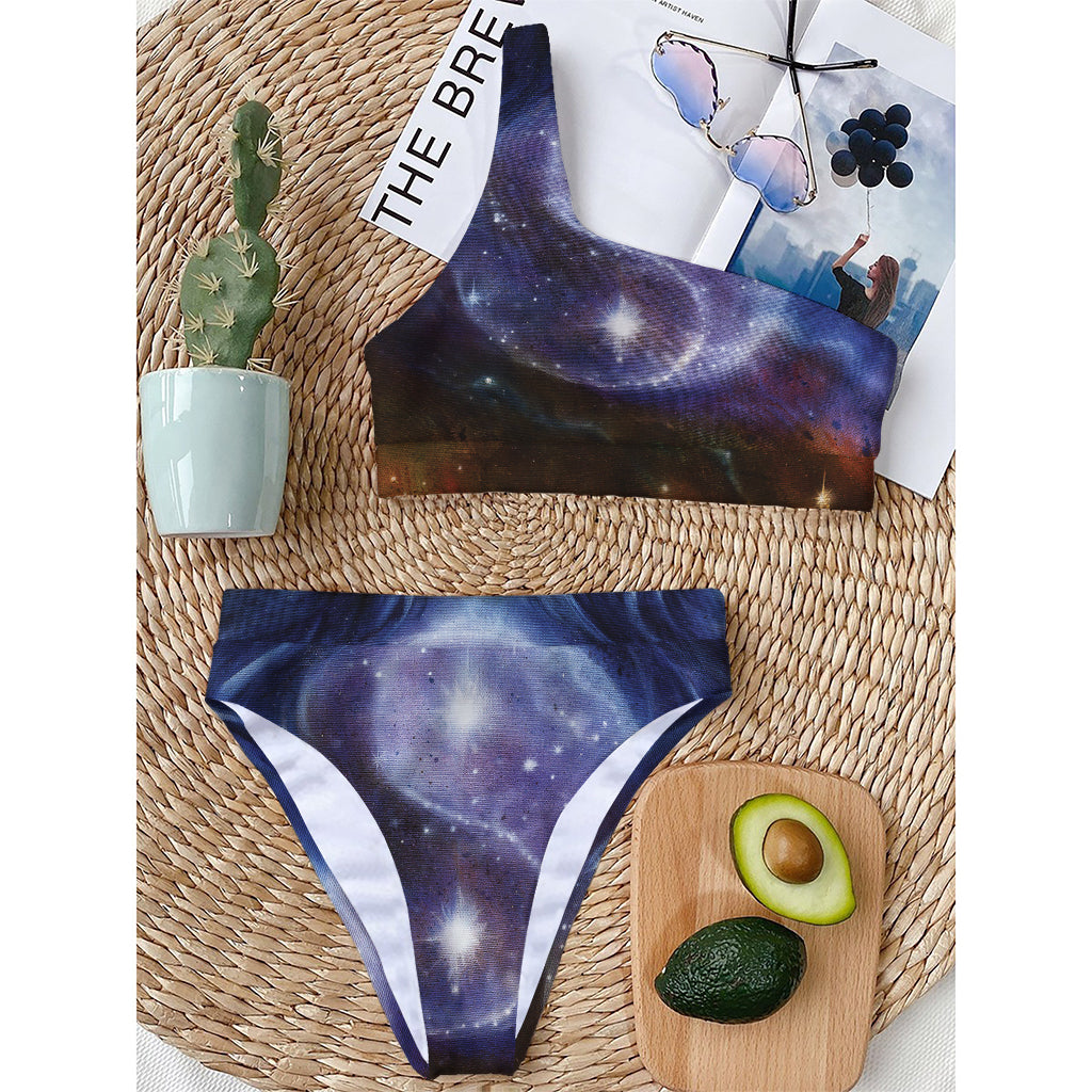 Woman Space Yin Yang Painting Print One Shoulder Bikini Top