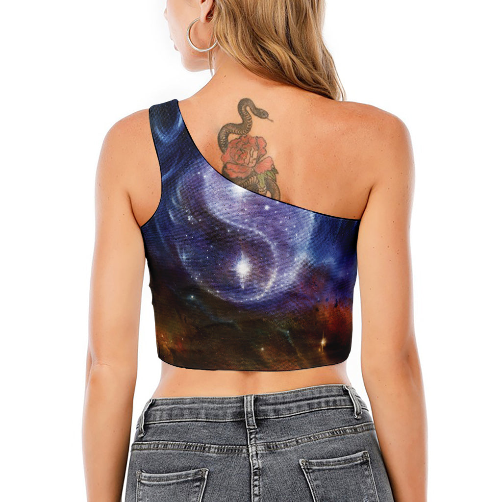 Woman Space Yin Yang Painting Print One Shoulder Crop Top