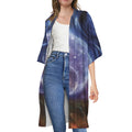 Woman Space Yin Yang Painting Print Open Front Beach Cover Up