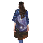 Woman Space Yin Yang Painting Print Open Front Beach Cover Up