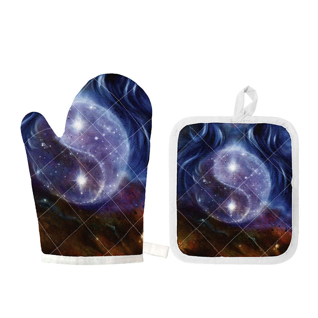 Woman Space Yin Yang Painting Print Oven Mitt And Pot Holder Set