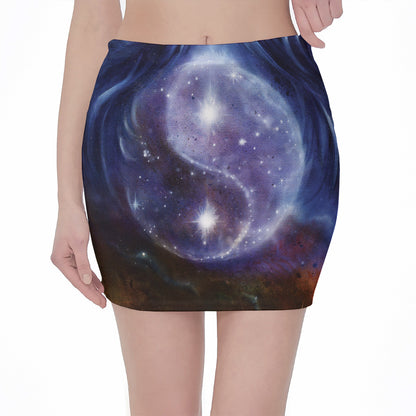 Woman Space Yin Yang Painting Print Pencil Mini Skirt