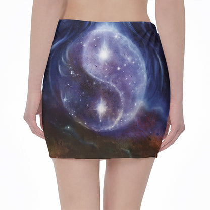 Woman Space Yin Yang Painting Print Pencil Mini Skirt