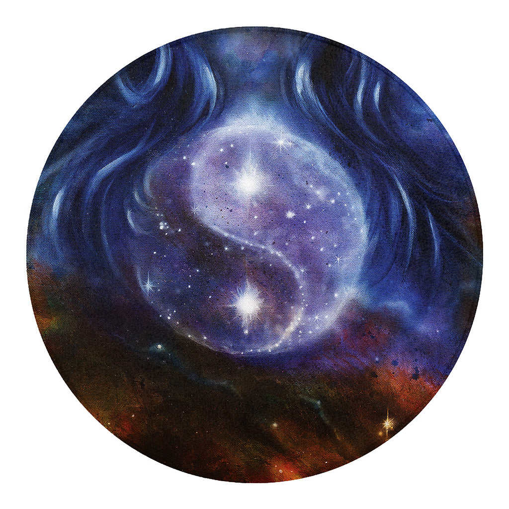 Woman Space Yin Yang Painting Print Round Blanket