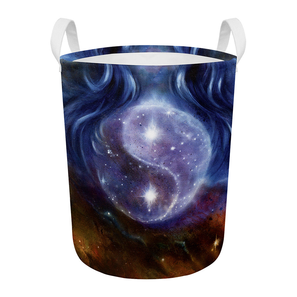 Woman Space Yin Yang Painting Print Round Laundry Basket