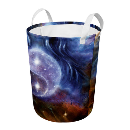 Woman Space Yin Yang Painting Print Round Laundry Basket