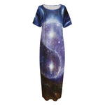 Woman Space Yin Yang Painting Print Short Sleeve Long Nightdress