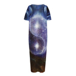 Woman Space Yin Yang Painting Print Short Sleeve Long Nightdress