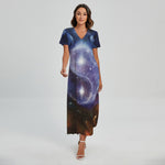 Woman Space Yin Yang Painting Print Short Sleeve Maxi Dress