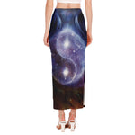Woman Space Yin Yang Painting Print Side Slit Maxi Skirt