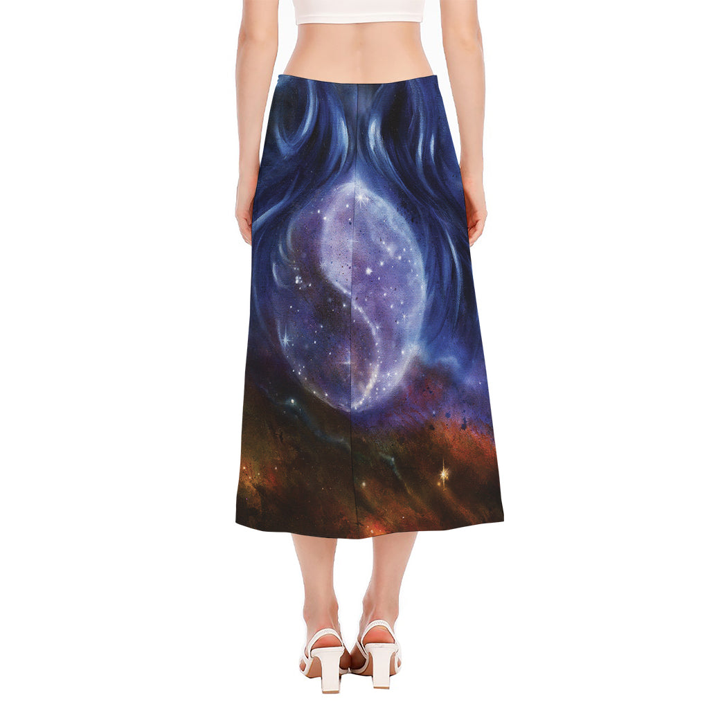 Woman Space Yin Yang Painting Print Side Slit Midi Skirt
