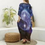 Woman Space Yin Yang Painting Print Silk V-Neck Kaftan Dress