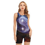 Woman Space Yin Yang Painting Print Sleeveless One Piece Swimsuit