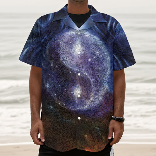 Woman Space Yin Yang Painting Print Textured Short Sleeve Shirt