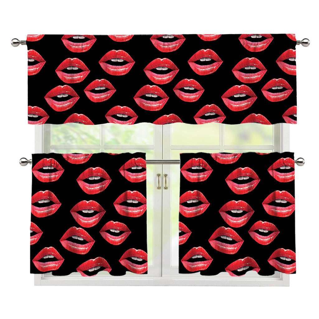 Women's Lips Pattern Print 3 Piece Kitchen Curtains