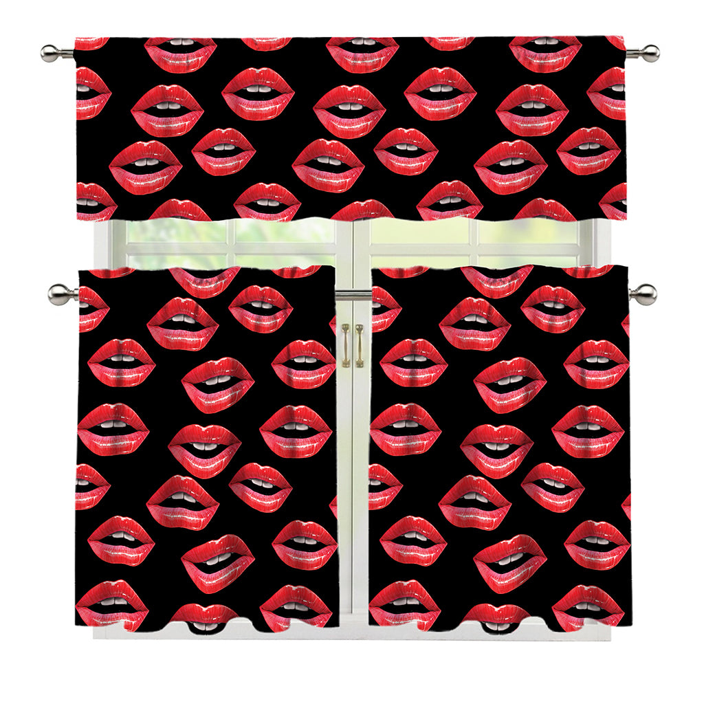 Women's Lips Pattern Print 3 Piece Kitchen Curtains